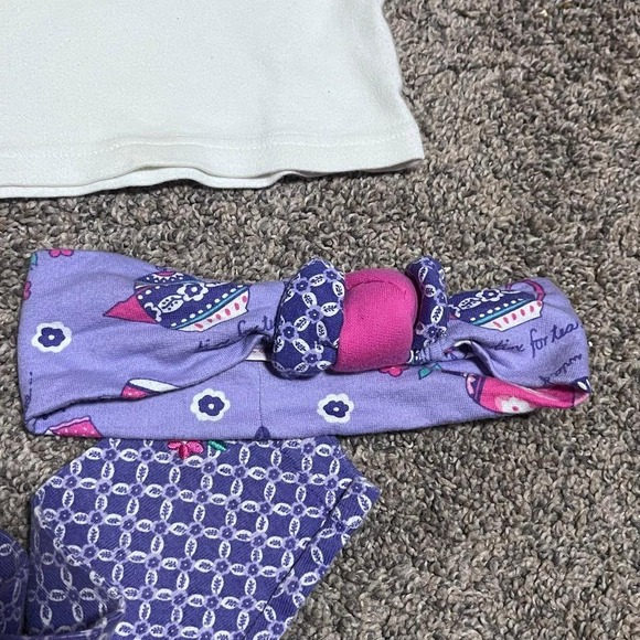 Vintage 90s Gymboree Baby Girl Outfit Set Top Leggings Headband Small Tea - Picture 3 of 8